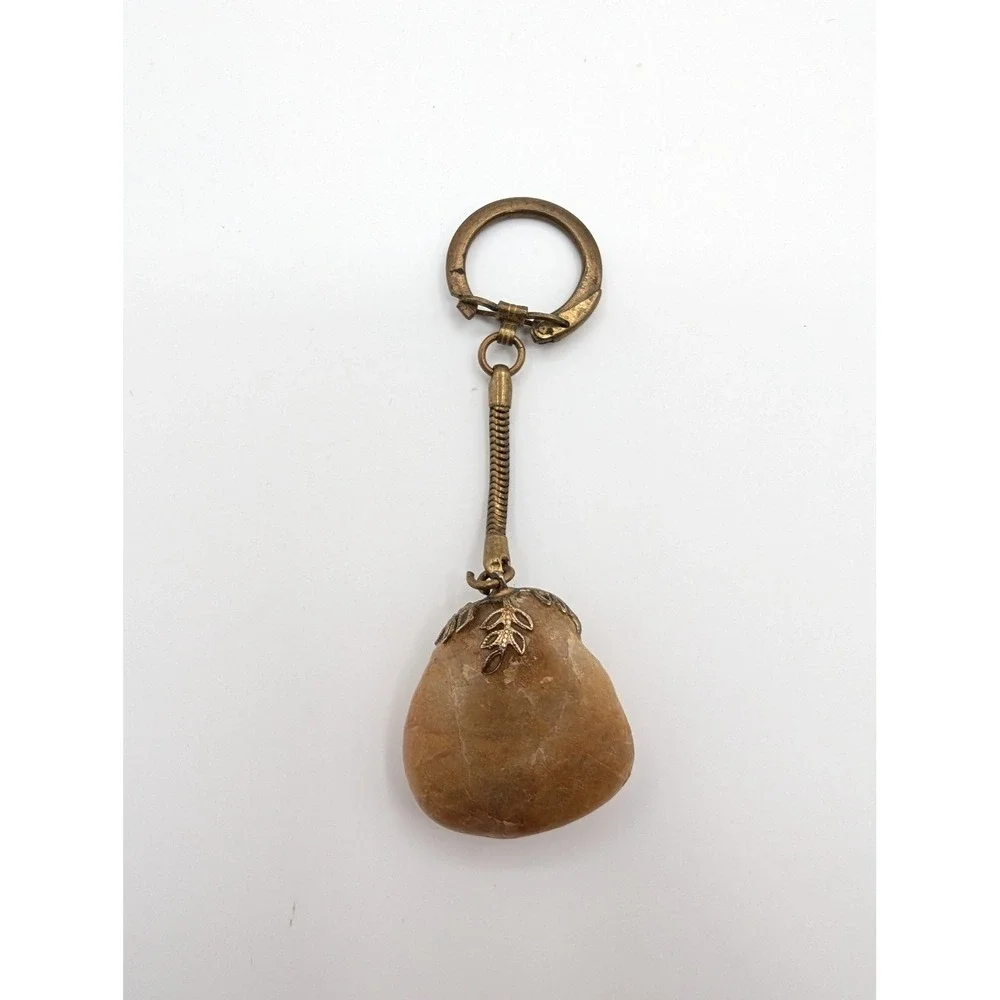 Vintage Brass Leaf‎ Filigree Natural Stone Keychain Boho Snake Chain Accessor